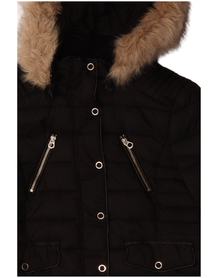 Giacca imbottita con cappuccio da donna Zara UK 14 poliestere nero medio