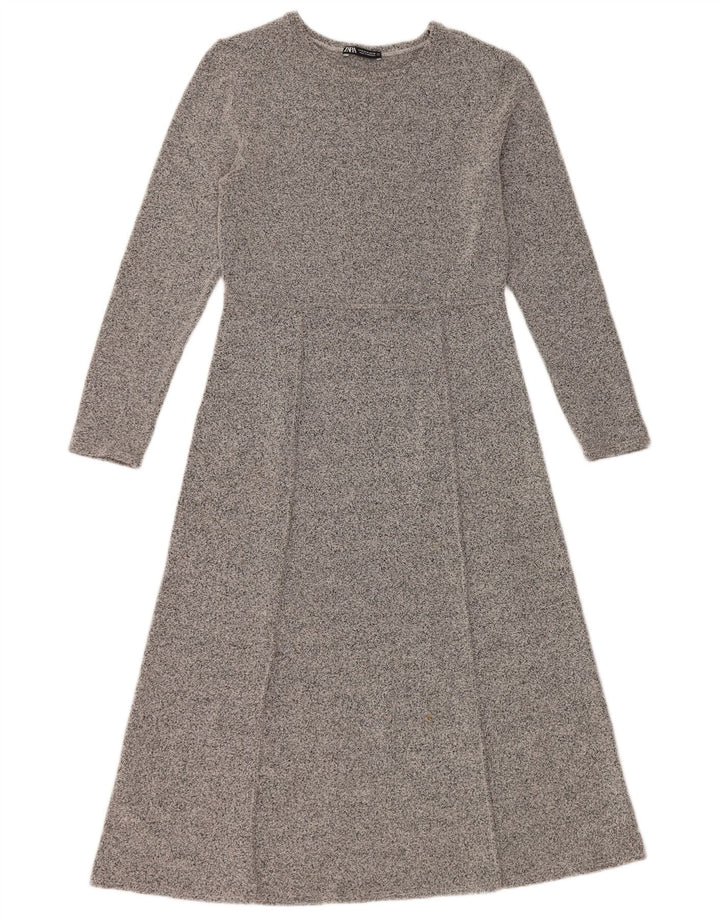 Abito a trapezio a maniche lunghe da donna Zara UK 12 Grigio medio chiazzato