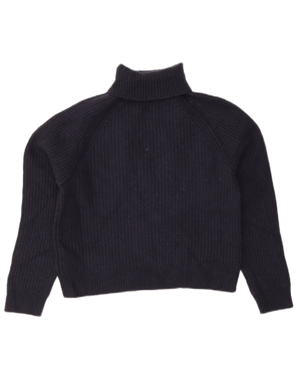 Maglione maglione da donna con collo alto corto Jigsaw UK 6 XS lana blu navy