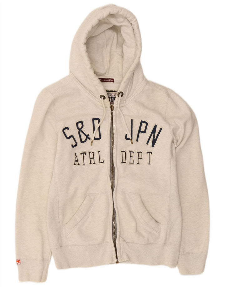 Maglione con cappuccio e zip grafica da uomo Superdry in cotone bianco medio