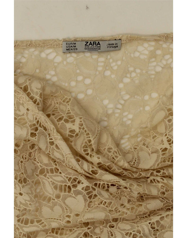 Top Zara da donna a maniche lunghe in pizzo trasparente UK 12 Beige medio floreale
