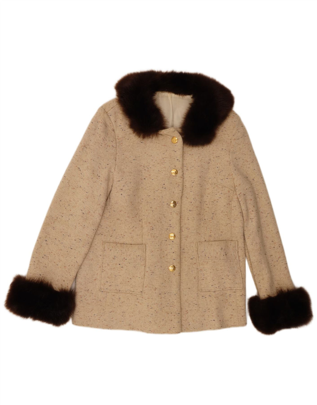 Giacca blazer vintage da donna a 5 bottoni UK 14 beige medio screziato