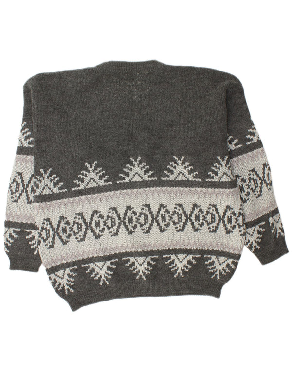 Maglione maglione girocollo con grafica vintage da uomo XL grigio acrilico Fair Isle