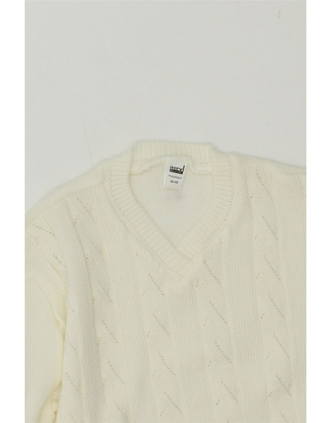 VINTAGE Womens V-Neck Jumper Sweater IT 46/48 Large White Acrylic Vintage Vintage and Second-Hand Vintage from Messina Hembry 
