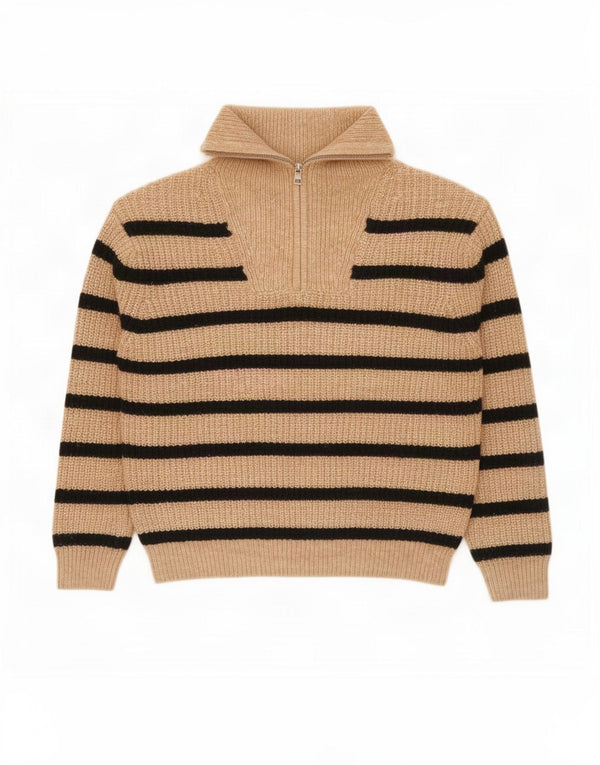 Maglione Zara per ragazze con collo con zip, 11-12 anni, poliestere a righe beige
