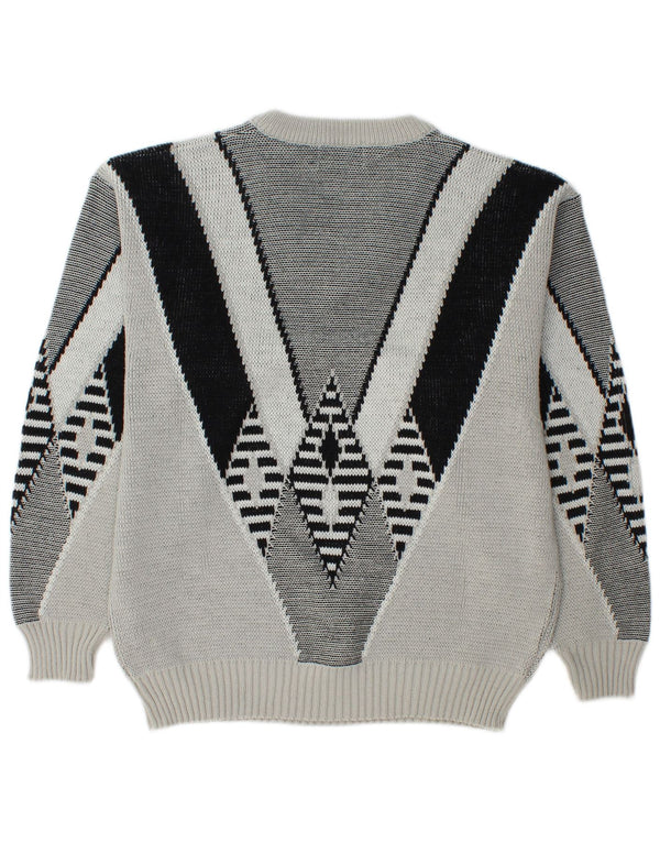 Maglione da uomo con scollo a V VINTAGE UK 34/36 XS Grigio Argyle / Diamante