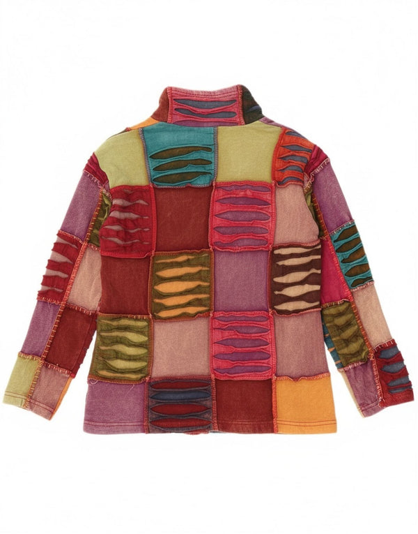 Maglione con cappuccio e zip da donna vintage con motivo pazzo UK 18 XL Bohe multicolore