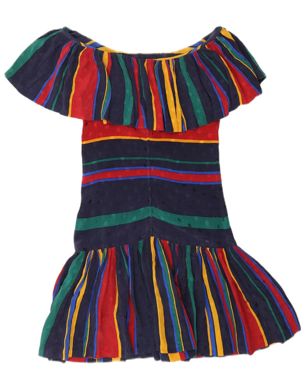 Abito vintage da donna con spalle scoperte UK 4 XS a righe multicolore