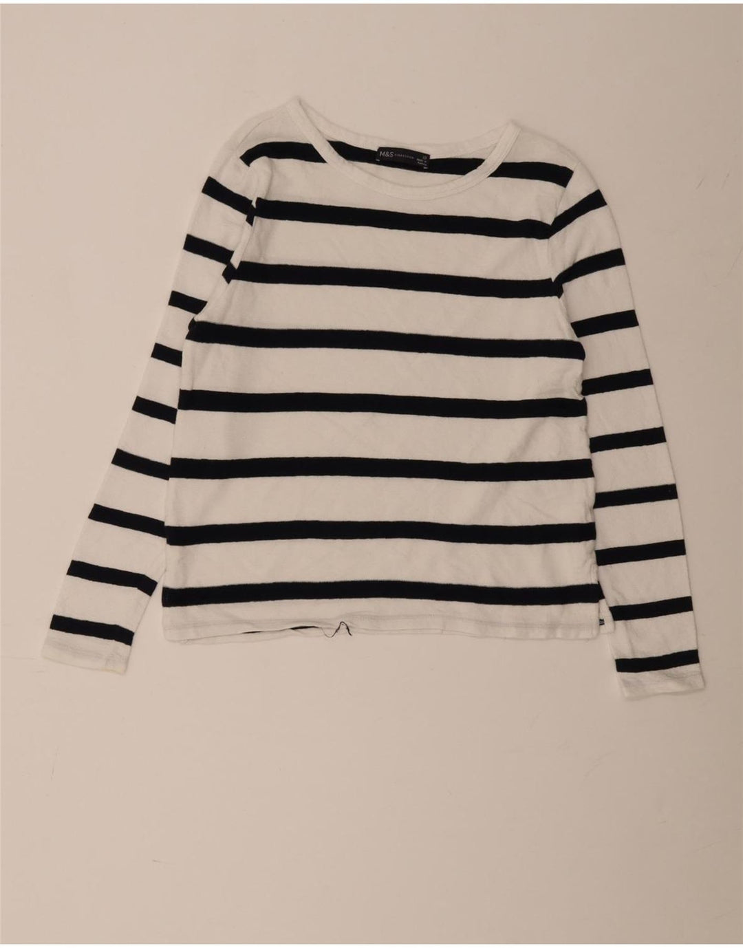 Marks & Spencer Top da donna a maniche lunghe UK 10 piccolo cotone a righe bianche