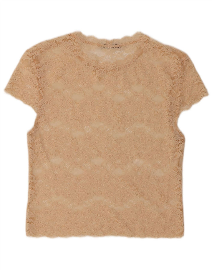 Top Zara da donna in pizzo trasparente UK 10 piccolo beige floreale