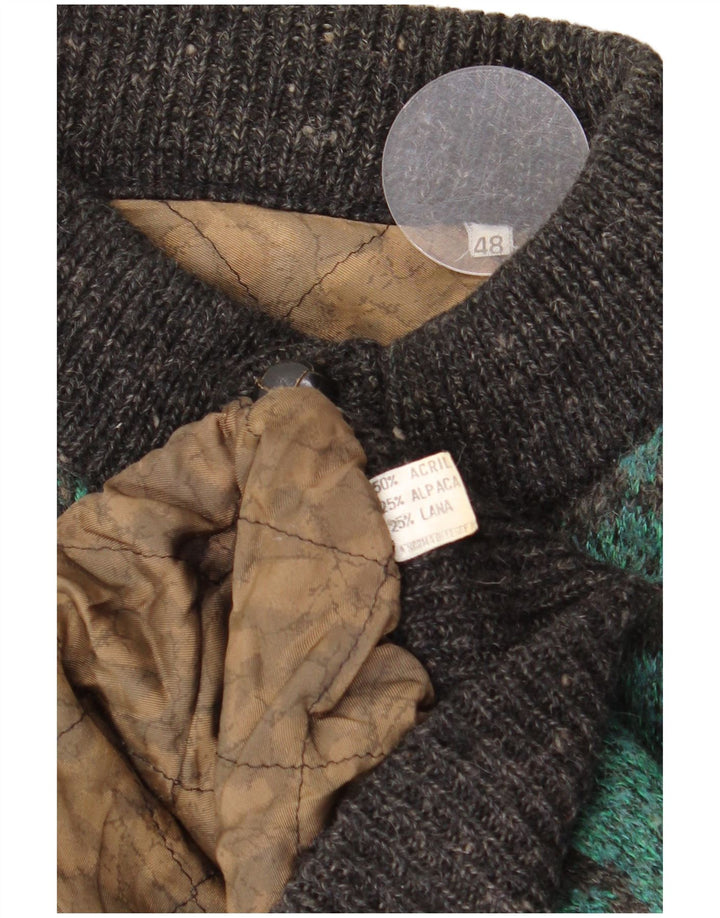 Bomber vintage da uomo in maglia con motivo astratto IT 48 Acrilico verde medio