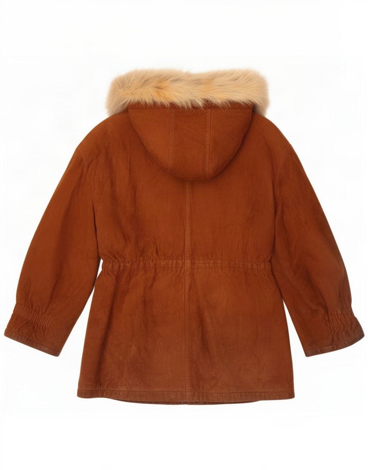 Parka vintage da donna in pelle scamosciata con cappuccio IT 42 Marrone medio