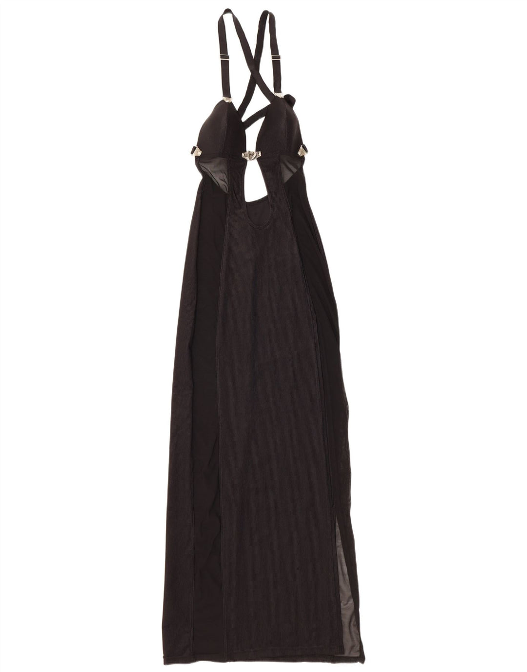 Abito maxi vintage da donna Halter UK 12 medio nero in poliammide