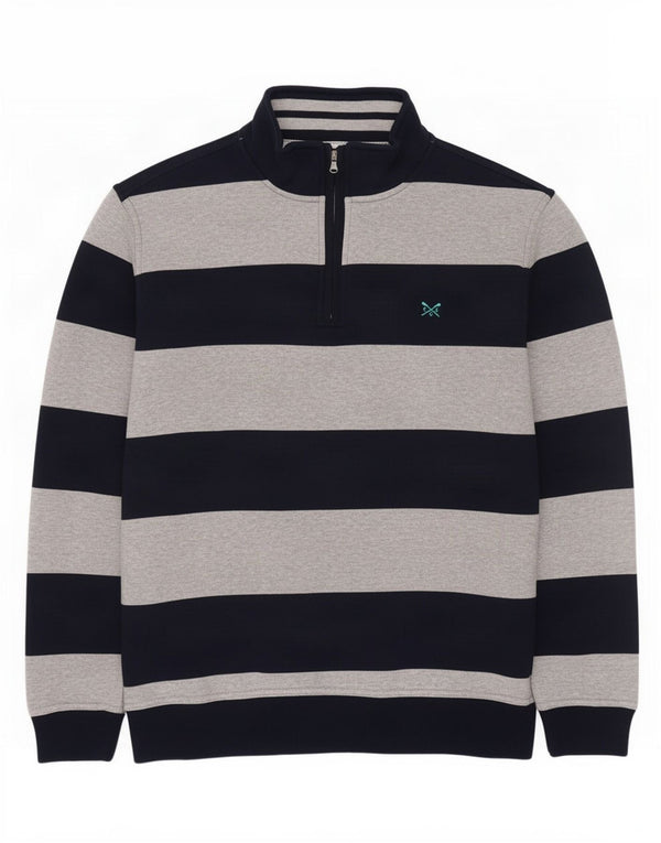 Crew Clothing Mens Zip Neck Sweatshirt Jumper 2XL Navy Blue Striped Cotton