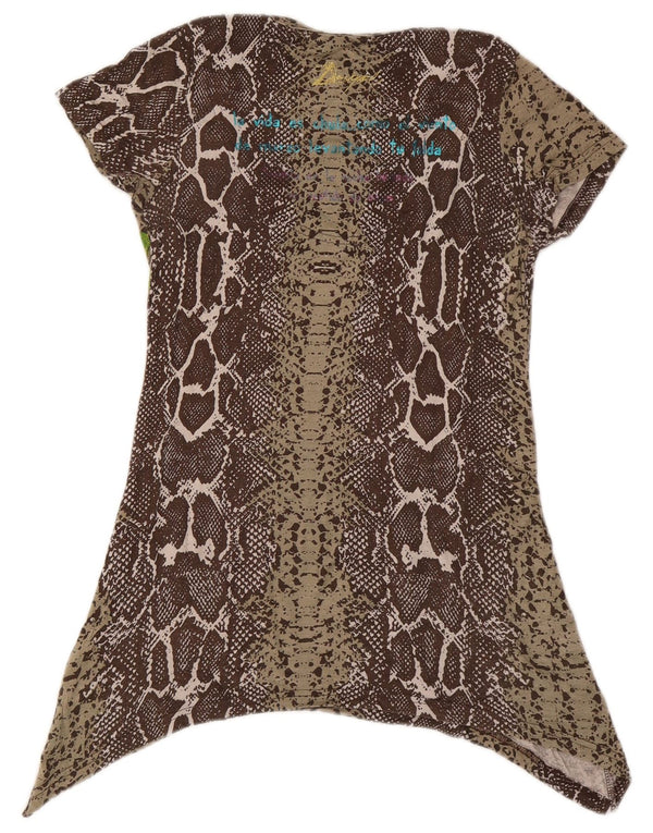 Desigual Tunica asimmetrica grafica da donna Top UK 10 Piccola stampa animalier marrone