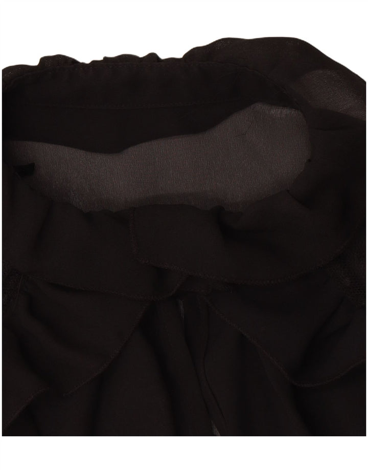Top vintage da donna a maniche lunghe trasparente trasparente UK 16 grande nero