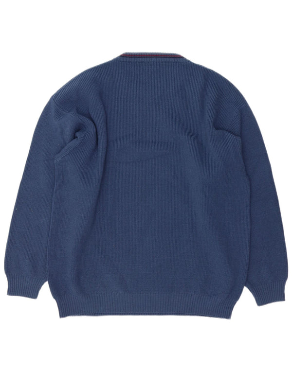 Maglione maglione girocollo con grafica da uomo VINTAGE XL lana blu