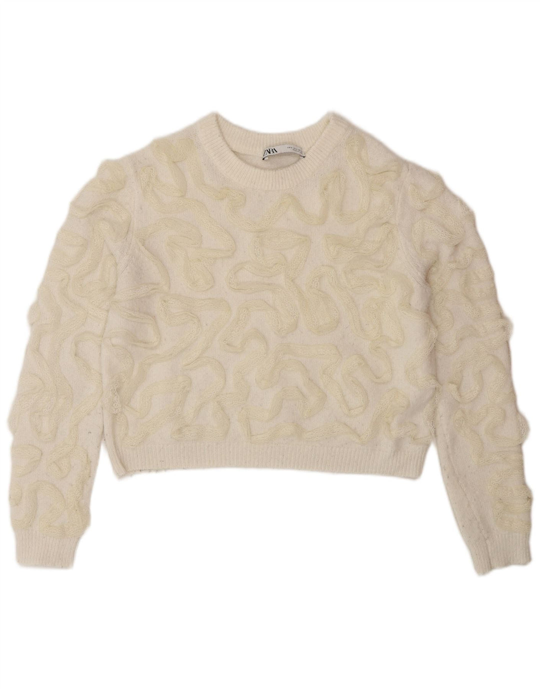Maglione girocollo da donna con motivo astratto Zara UK 10 piccolo bianco sporco