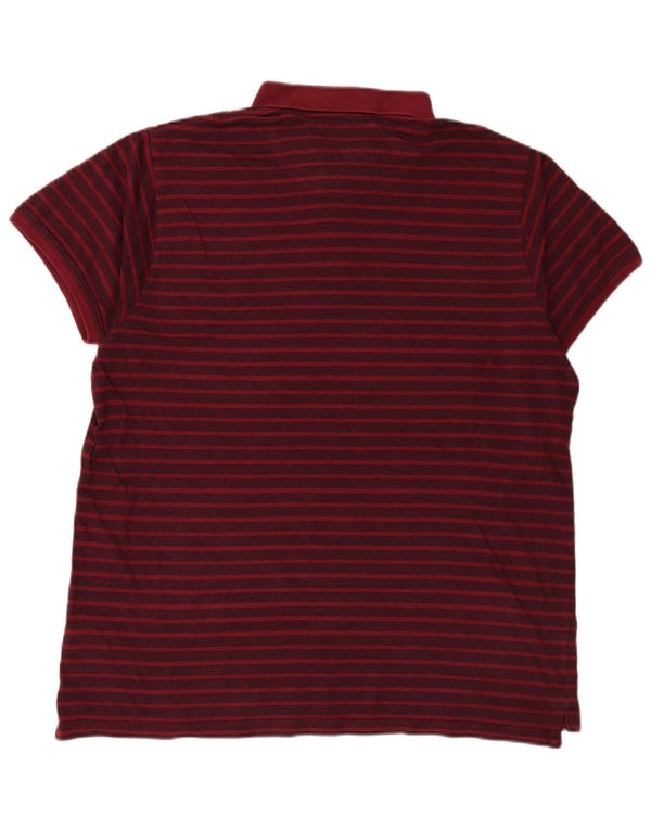 WEIRD FISH Mens Polo Shirt XL Burgundy Striped Cotton