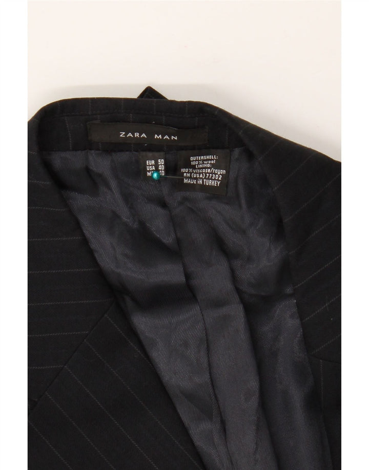 Giacca blazer a 2 bottoni da uomo Zara EU 50 lana gessata media nera