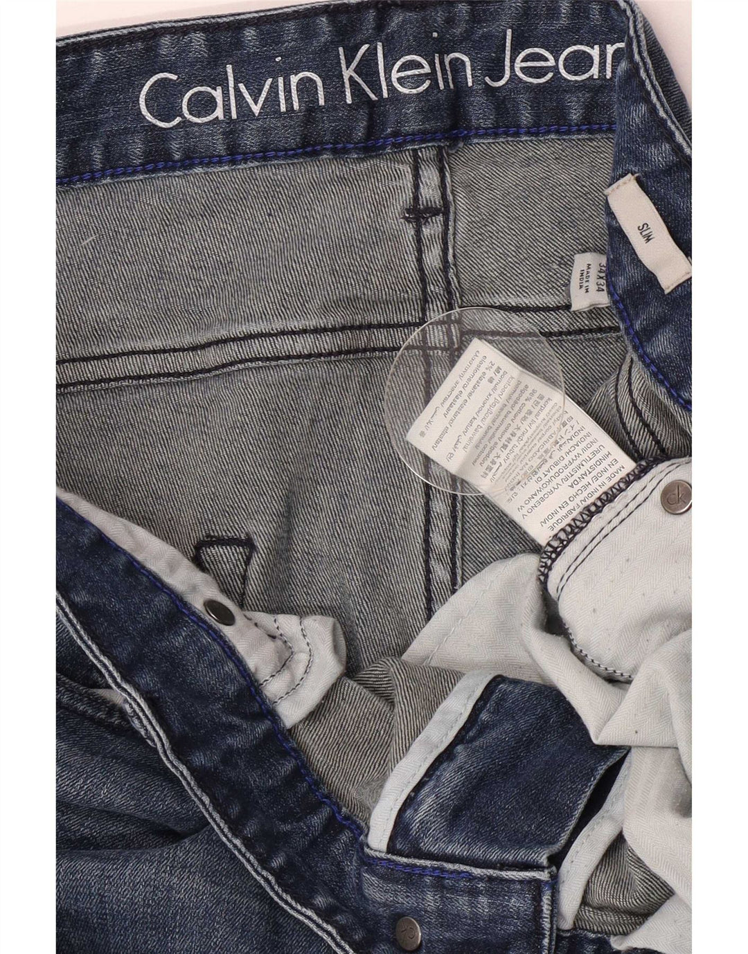 Jeans slim da uomo Calvin Klein W34 L34 cotone blu