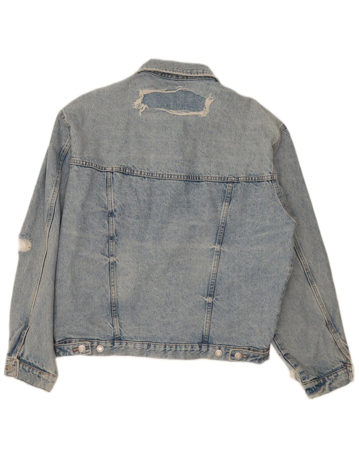 Giacca in denim oversize invecchiato da donna Zara UK 14 cotone blu medio