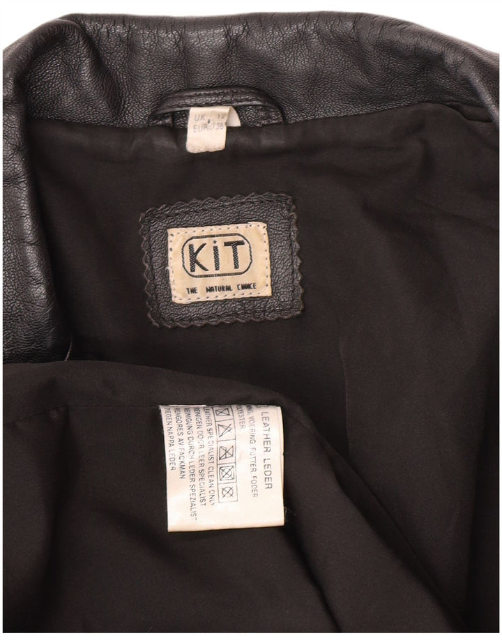 Giacca in pelle da donna vintage UK 12 in pelle nera media