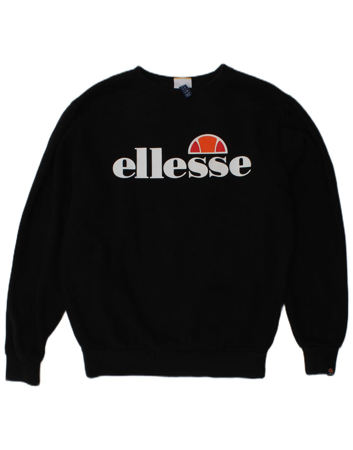 ELLESSE Felpa con grafica oversize da donna UK 10 Small Nera
