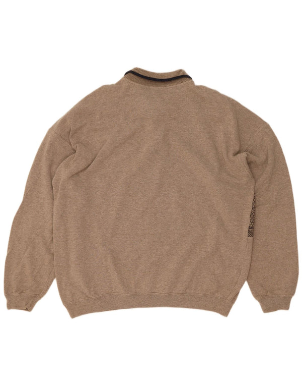 Marks & Spencer Mens Polo Neck Jumper Sweater Large Beige Geometric Cotton