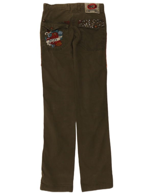Prendi due pantaloni casual dritti da donna W27 L34 cotone floreale kaki
