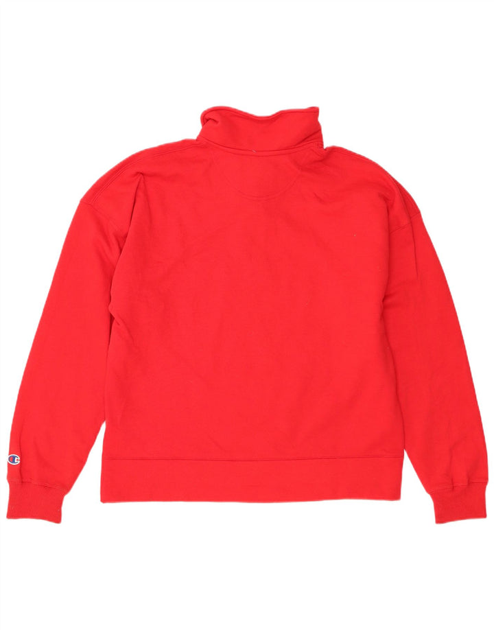 Champion Womens Zip Neck Sweatshirt Jumper Medium Red Cotton