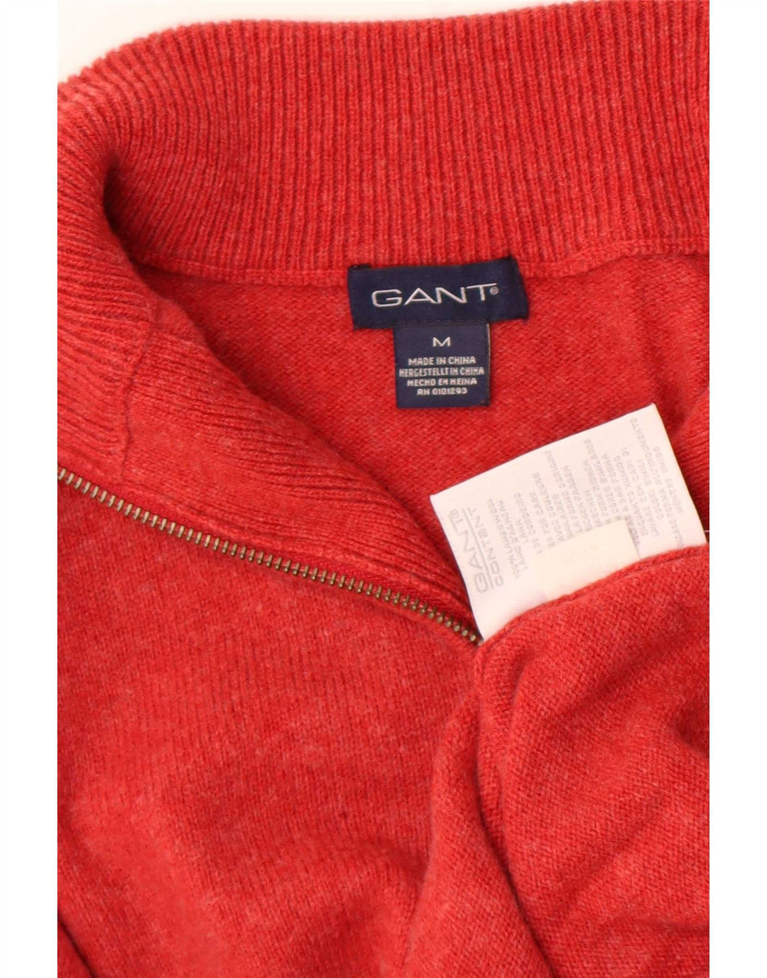 Gant Maglione da uomo con zip e collo in lana d'agnello rosso medio