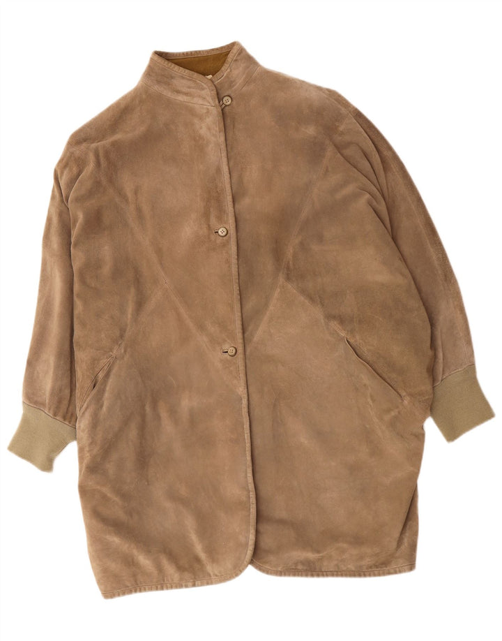 Soprabito vintage da donna oversize in pelle scamosciata UK 14 Beige medio
