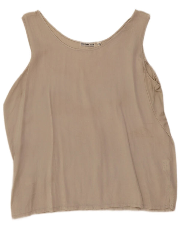 Top camicetta senza maniche vintage da donna UK 18 XL seta grigia