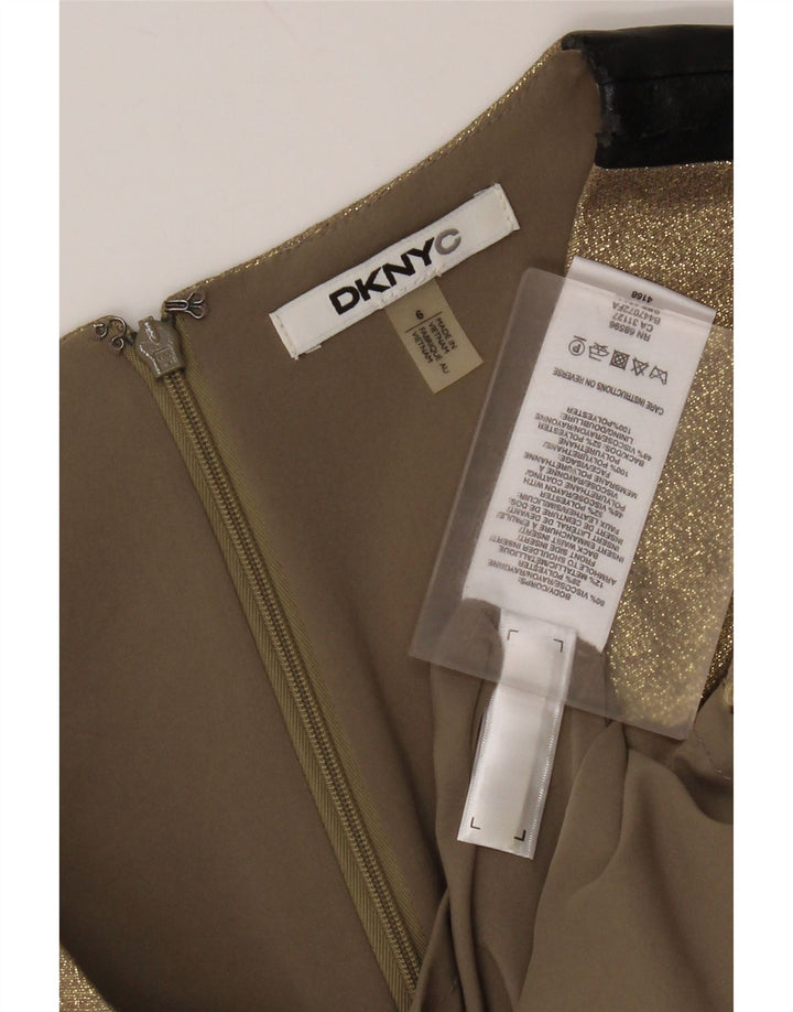 Abito a trapezio senza maniche da donna Dkny US 6 Viscosa chiazzata oro medio