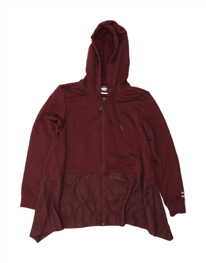 PUMA Womens Zip Hoodie Sweater UK 14 Large Maroon Vintage Puma and Second-Hand Puma from Messina Hembry 