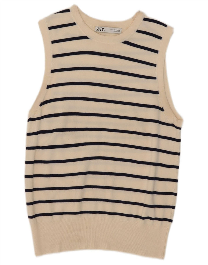 Canotta canotta da donna Zara UK 12 media bianco sporco a righe