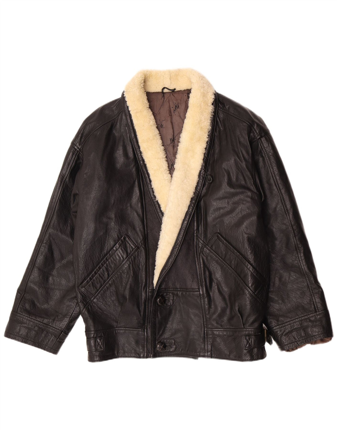 Giacca in pelle vintage da uomo IT 50 color block medio nero