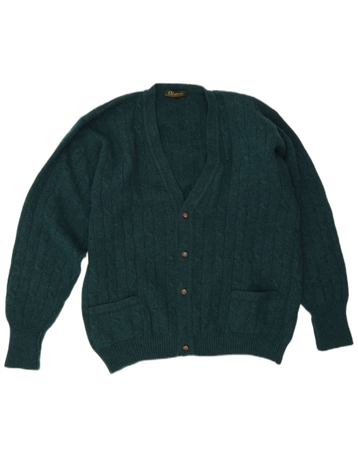 Maglione cardigan vintage da uomo IT 50 in lana verde medio