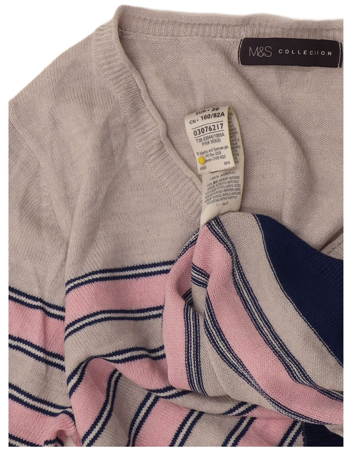 Maglione da donna con scollo a V Marks & Spencer UK 8 piccolo a righe rosa