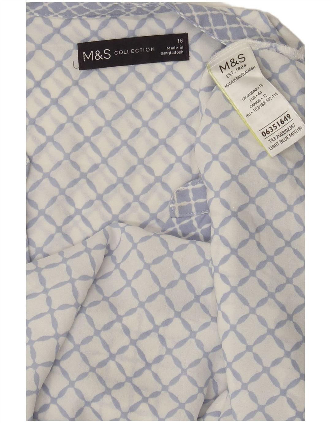 Top camicetta senza maniche da donna Marks & Spencer UK 16 grande blu geometrico