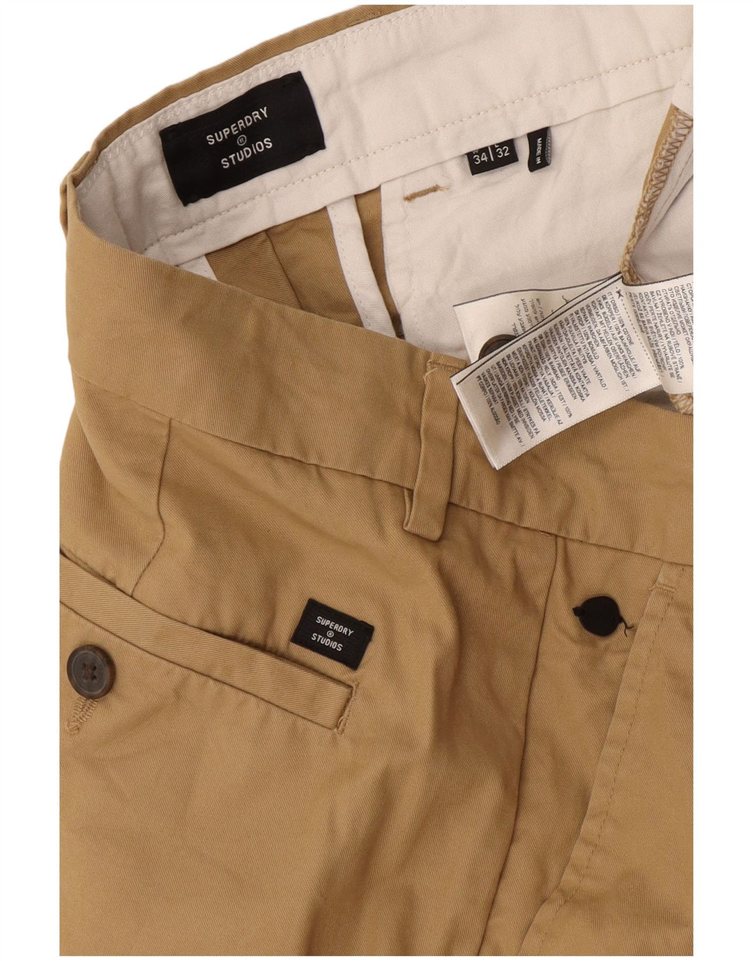 Pantaloni da abito slim da uomo Superdry W34 L32 in cotone beige