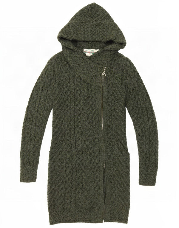 arancrafts Maglione cardigan con cappuccio lungo da donna UK 10 piccolo verde