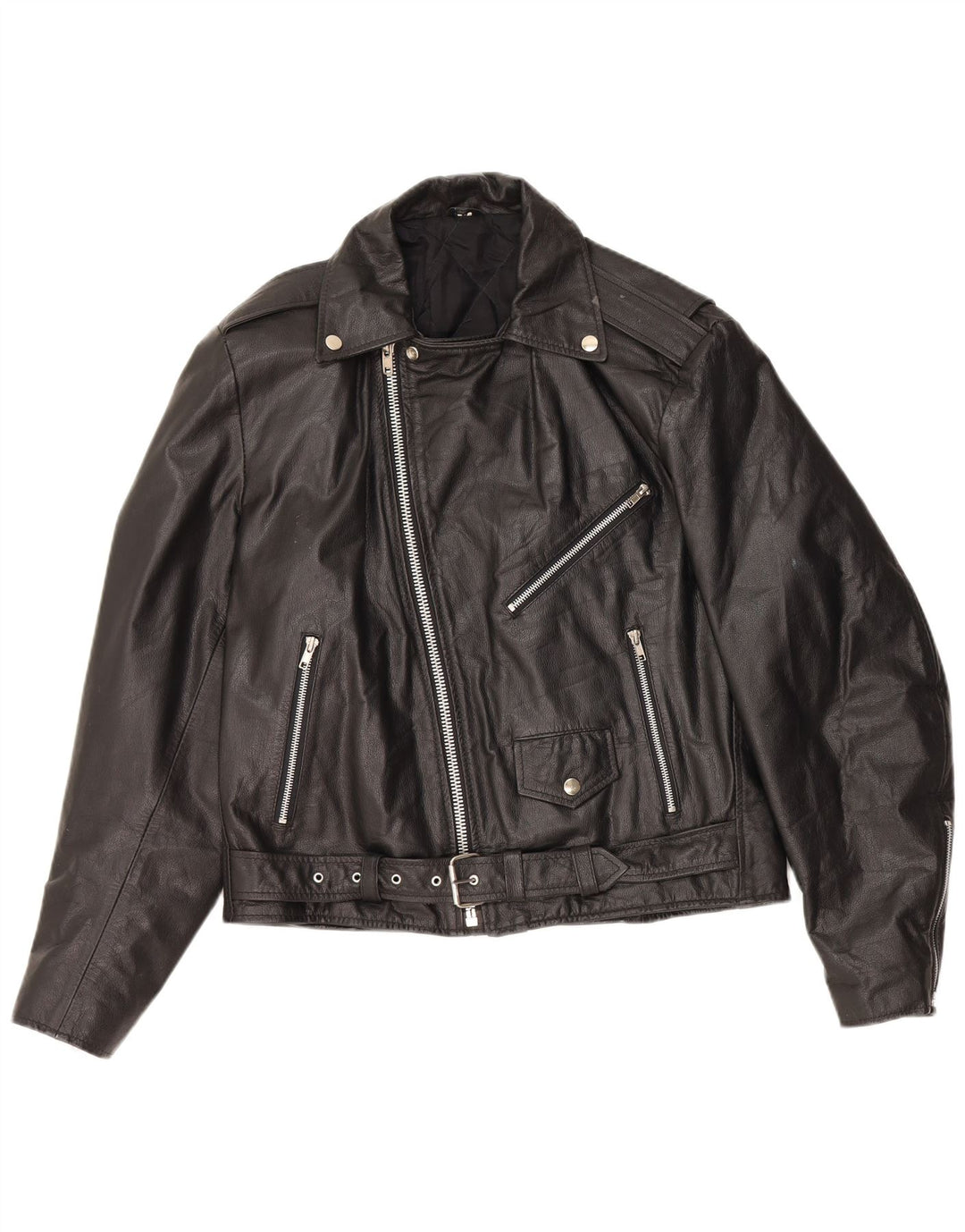 VINTAGE Womens Oversized Leather Biker Jacket UK 10 Small Black Leather