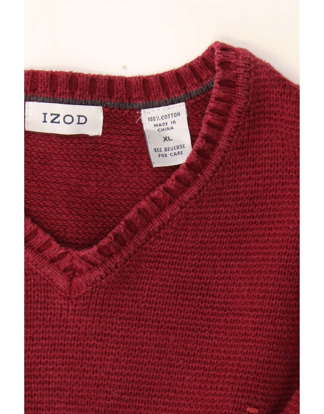 IZOD Mens V-Neck Jumper Sweater XL Maroon Cotton Vintage Izod and Second-Hand Izod from Messina Hembry 