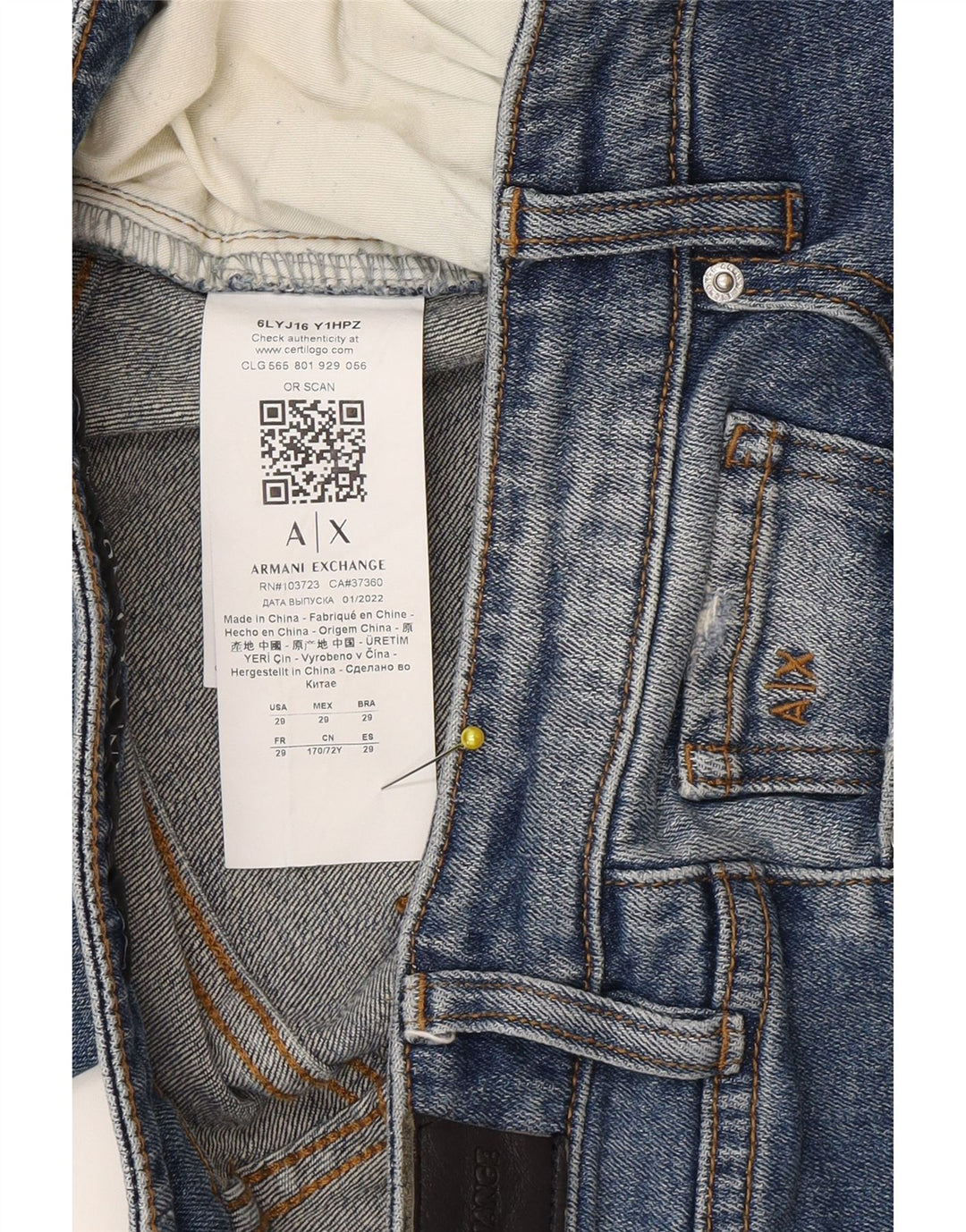Armani Exchange Uomo Boyfriend Jeans Cropped Distressed W29 L25 Blu