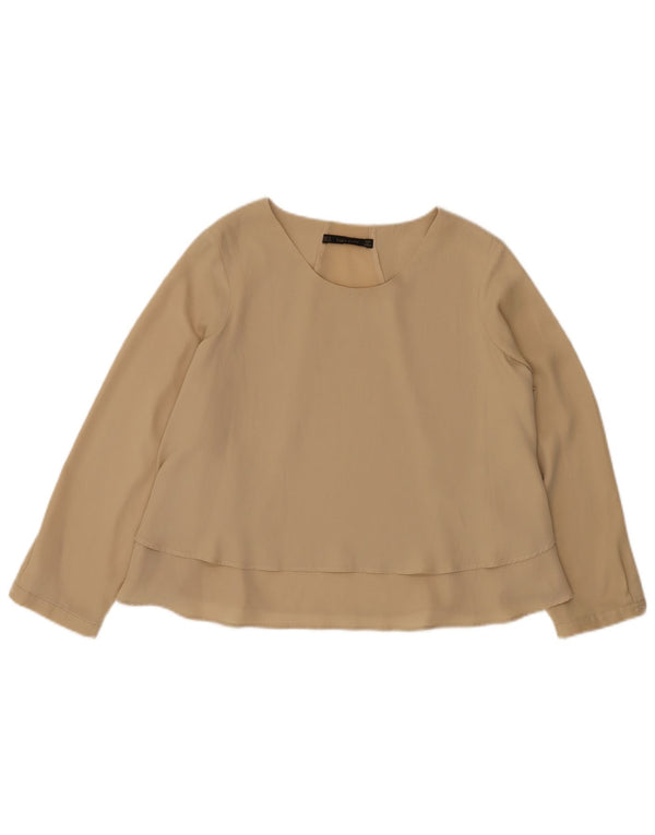 Zara Womens Long Sleeve Blouse Top UK 14 Medium Beige Polyester