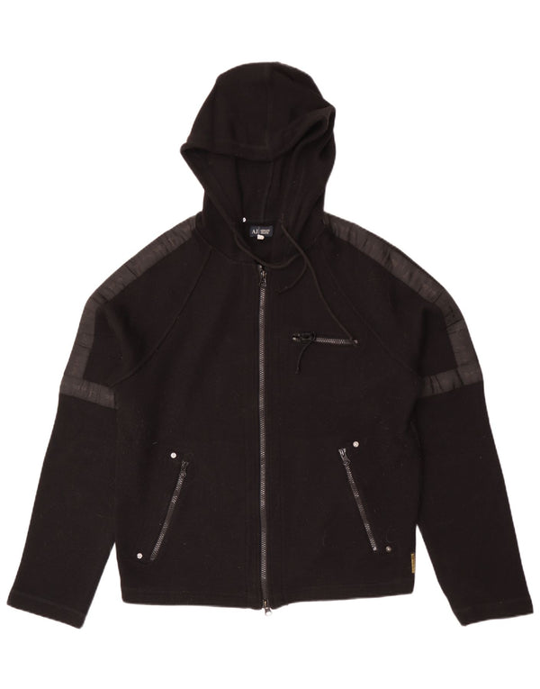 Armani Jeans Uomo Cardigan con Cappuccio Maglione Grande Acrilico Nero