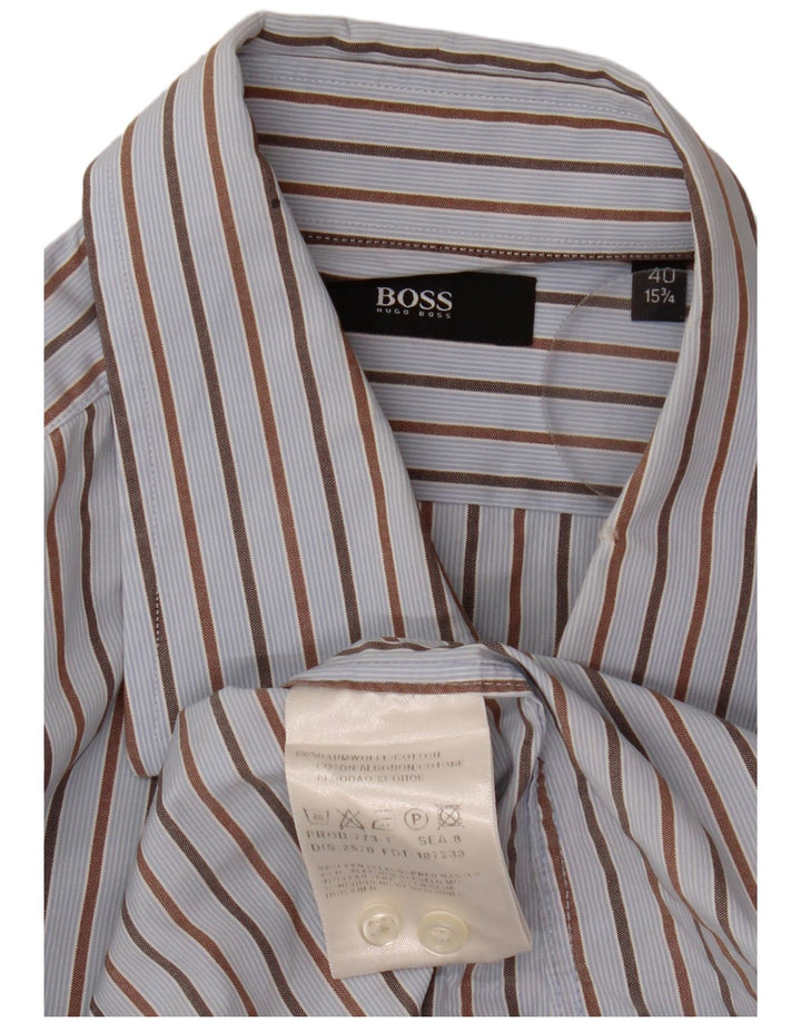Camicia da uomo Hugo Boss taglia 40 15 3/4 cotone a righe blu medio