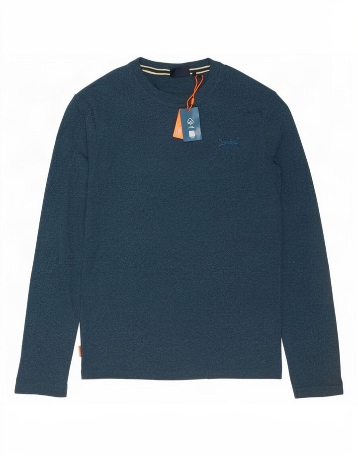 Top da uomo a maniche lunghe Superdry in cotone blu medio